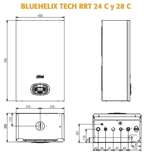 caldera a gas de condensacion ferroli bluehelix tech rrt   dimensiones