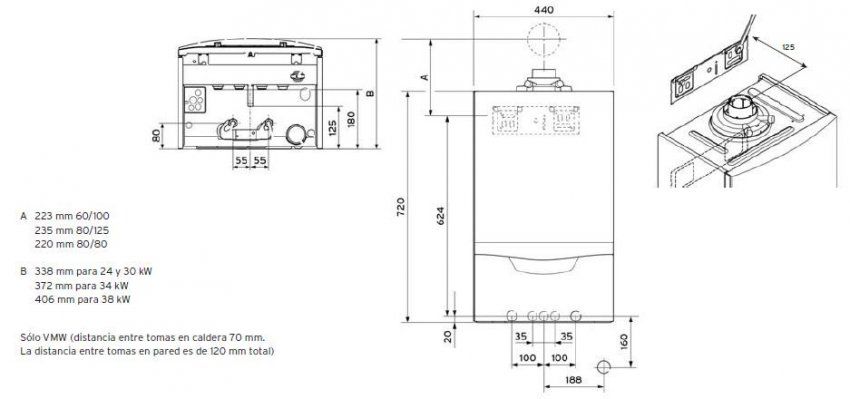 medidas caldera vaillant ecoTECplus precio caldera