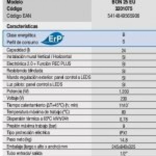 ficha tecnica termo electrico fleck bon 25