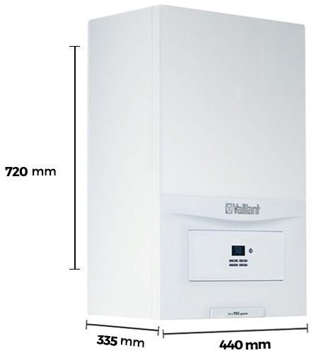 vista lateral y medidas caldera a gas de condensacion vaillant ecoTEC pure vmw 236 7 2